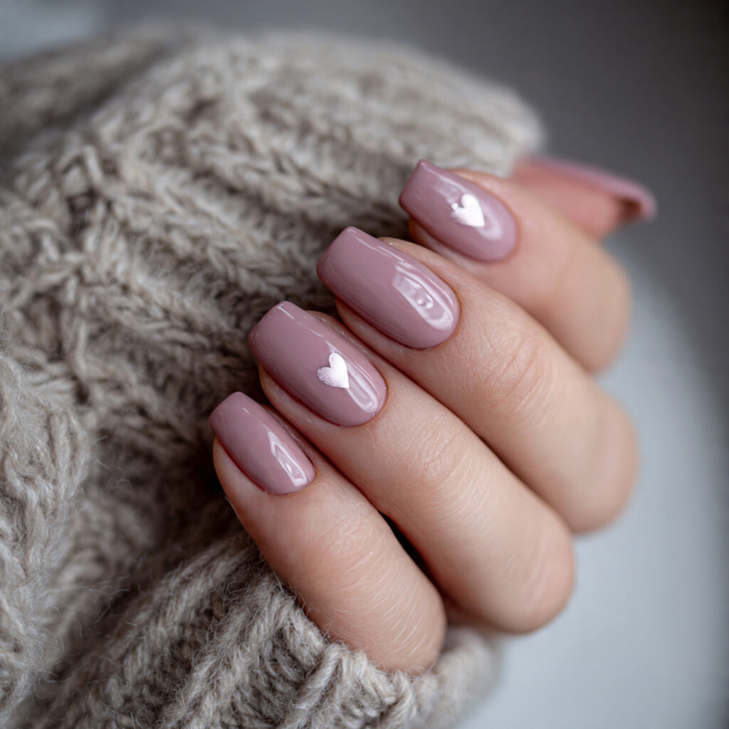 muted taupe pink winter valentine nails mix