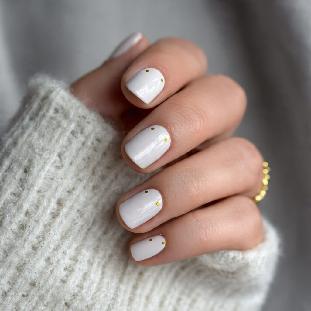 nails with a minimal gold dot create
