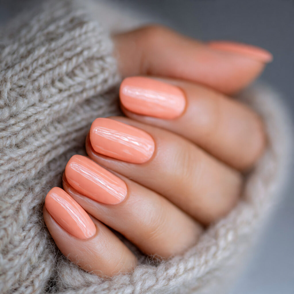 nails with a warm peachy orange pastel color