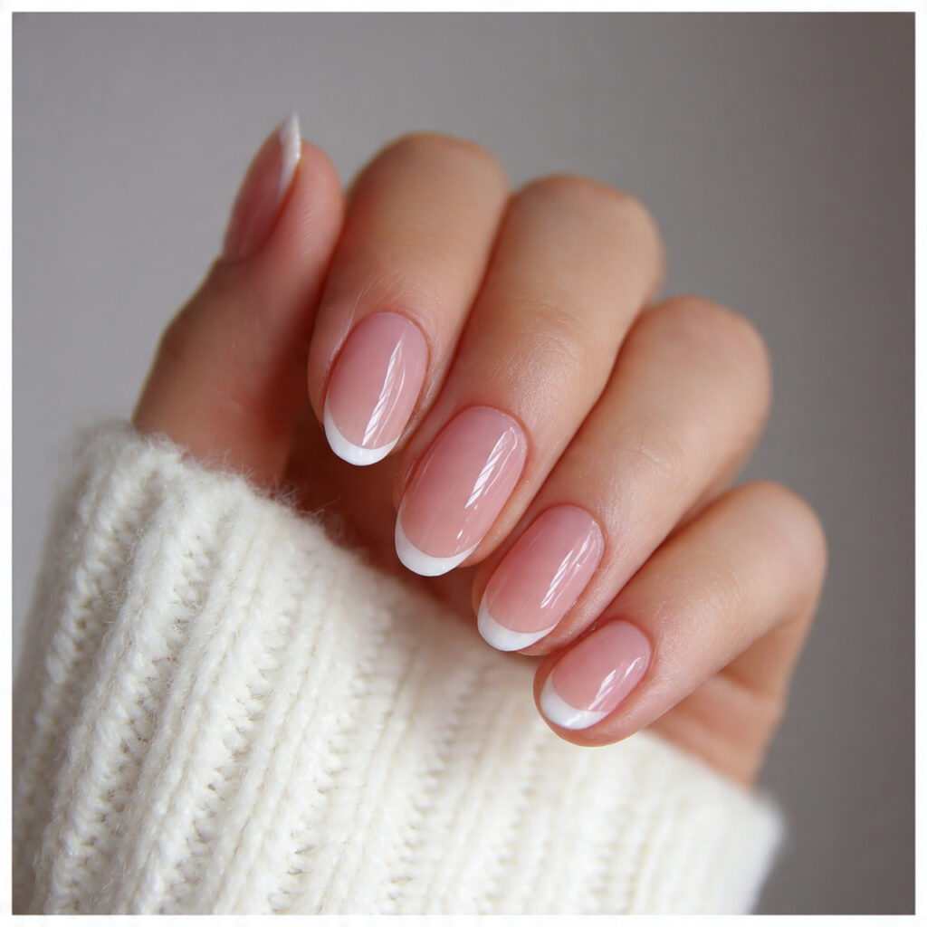 nails with soft white tips create a