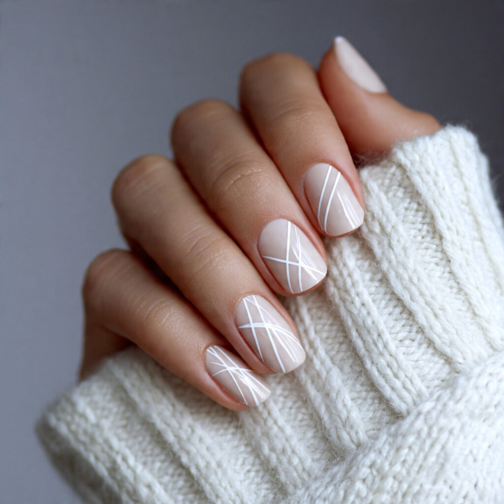 nails with thin white line art feel