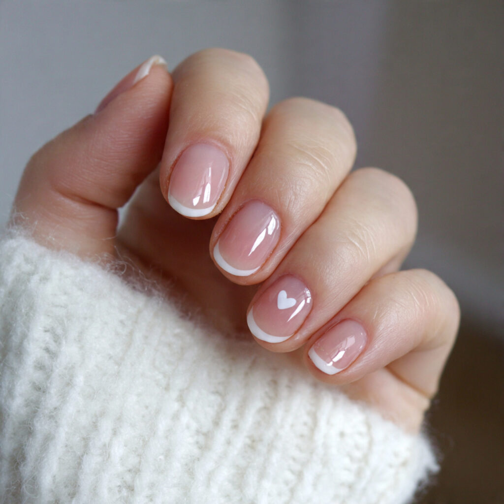 natural french tip short valentine nails offer