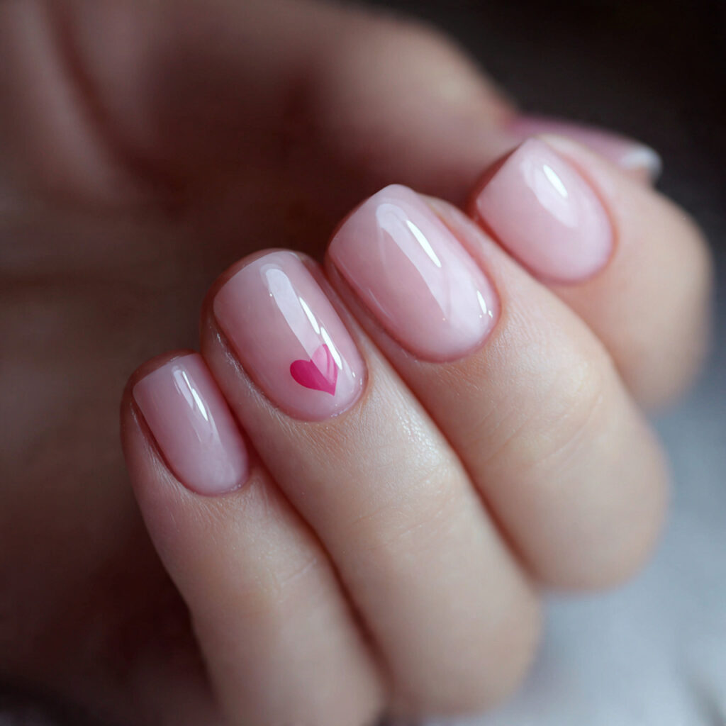 natural glossy short valentine nails focus on