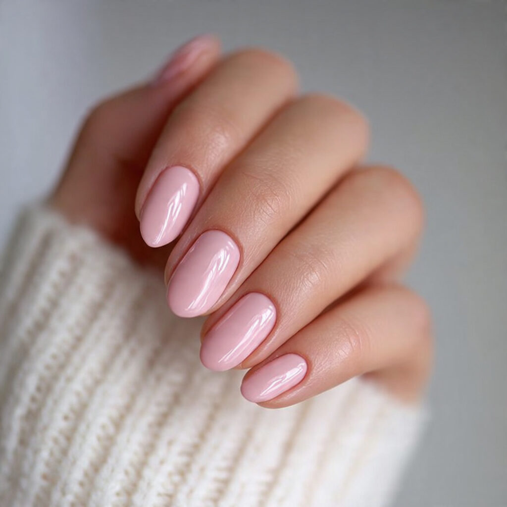 natural nails with a soft pink base