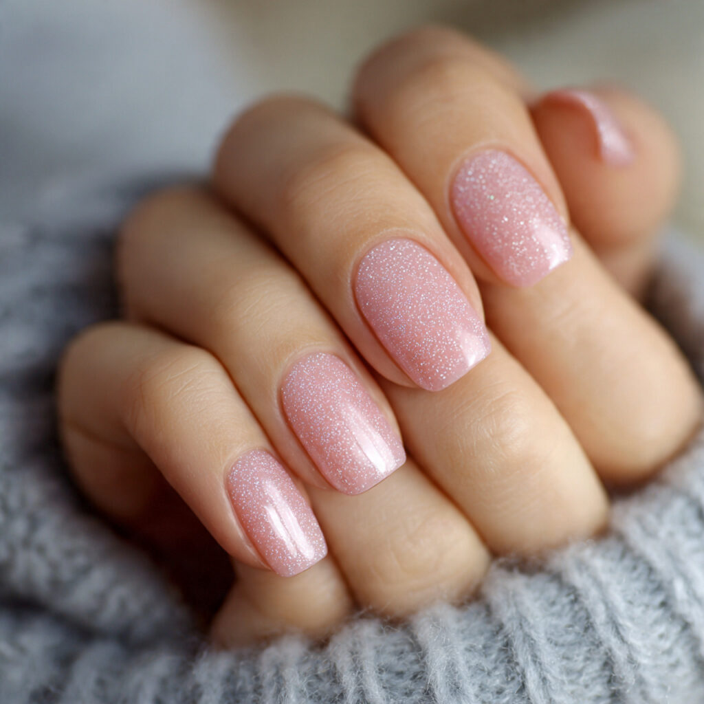 natural shimmer short valentine nails add soft