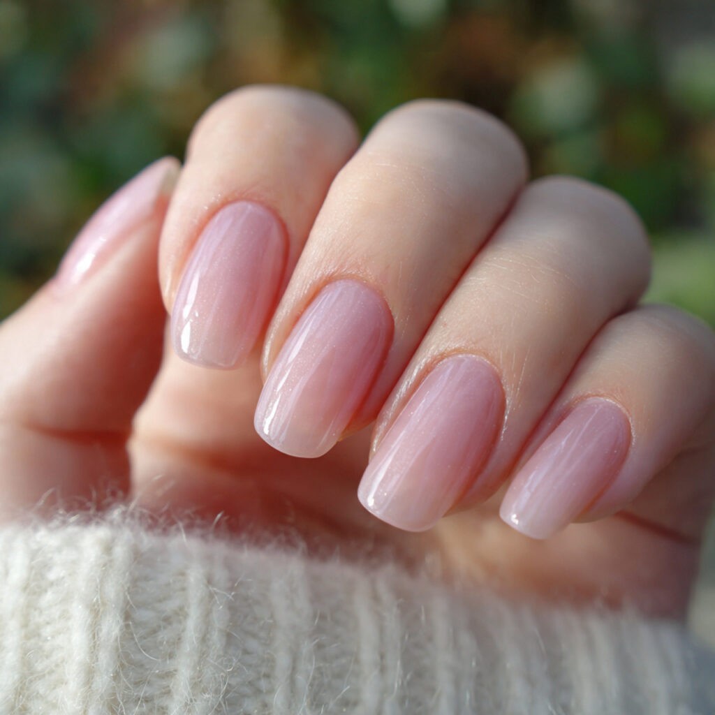 natural winter nails with clear gloss finish