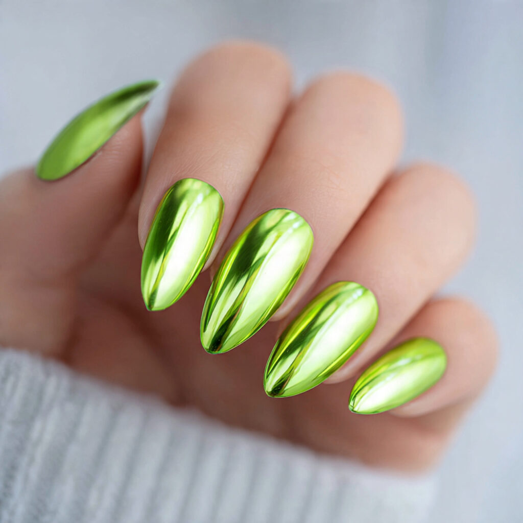 neon green chrome nails blend electric fluorescent