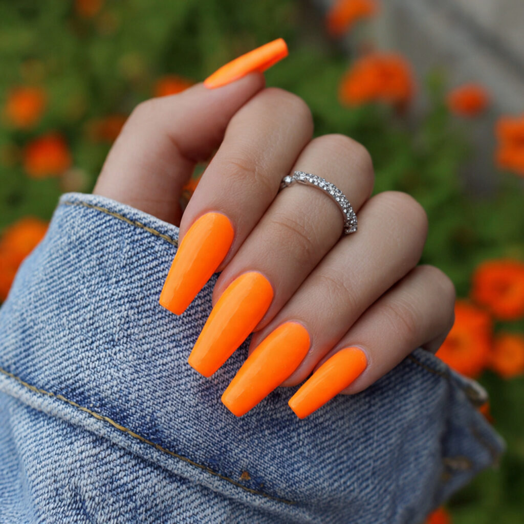 neon orange coffin nails
