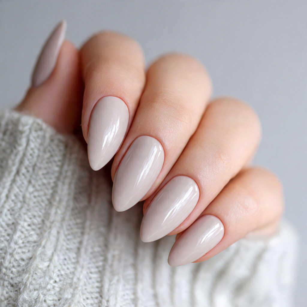 neutral almond shaped nails create a soft and