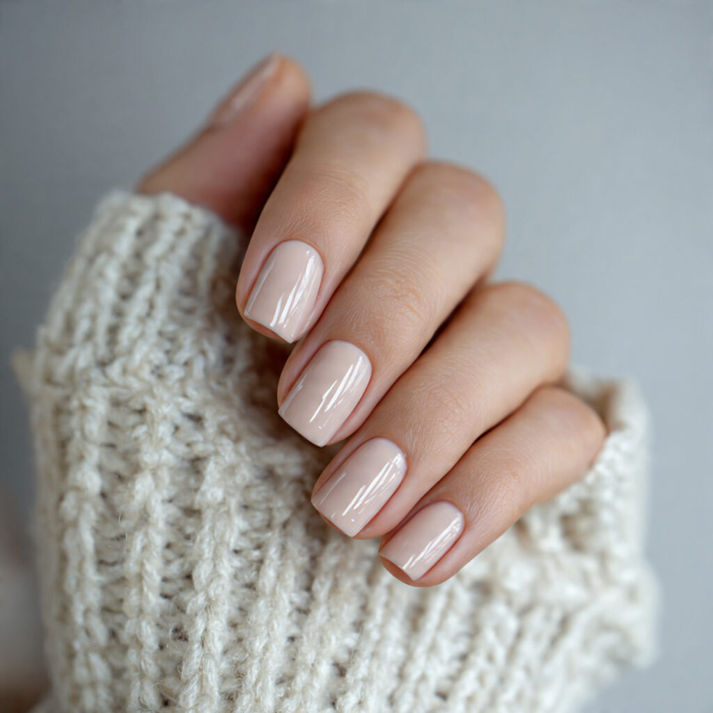 neutral beige short square valentine nails offer