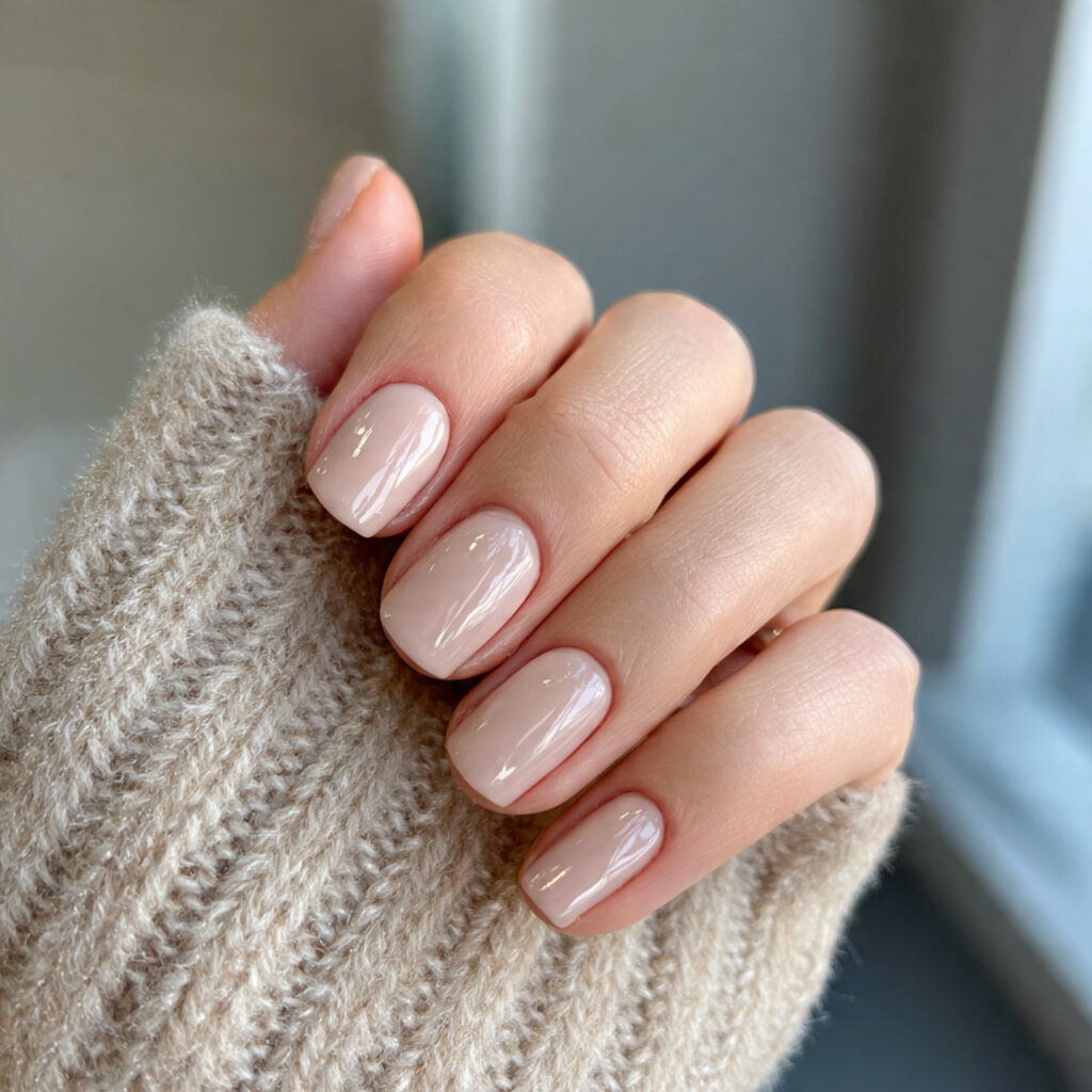 neutral beige short valentine nails create a