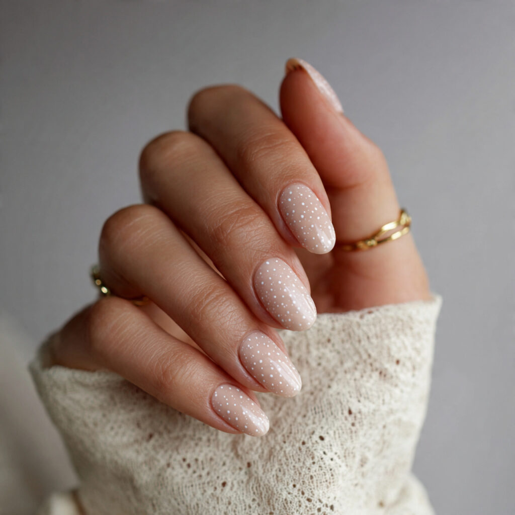 neutral gloss nails with subtle double dot