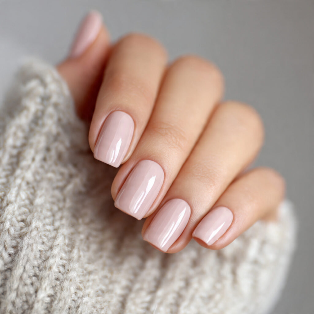 neutral nails with a balanced glossy finish