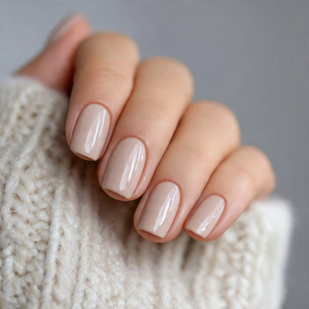 neutral nails with a glossy finish offer