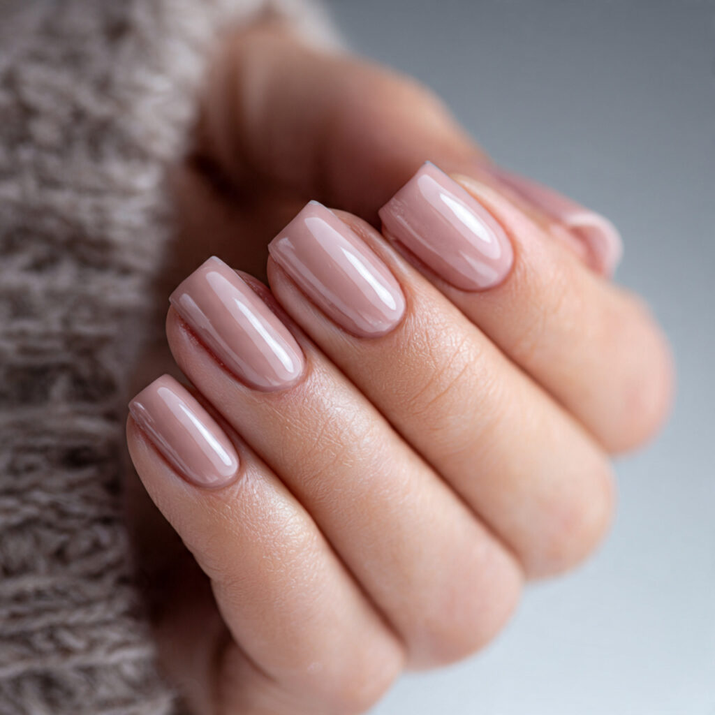 neutral nails with a soft gloss finish 2
