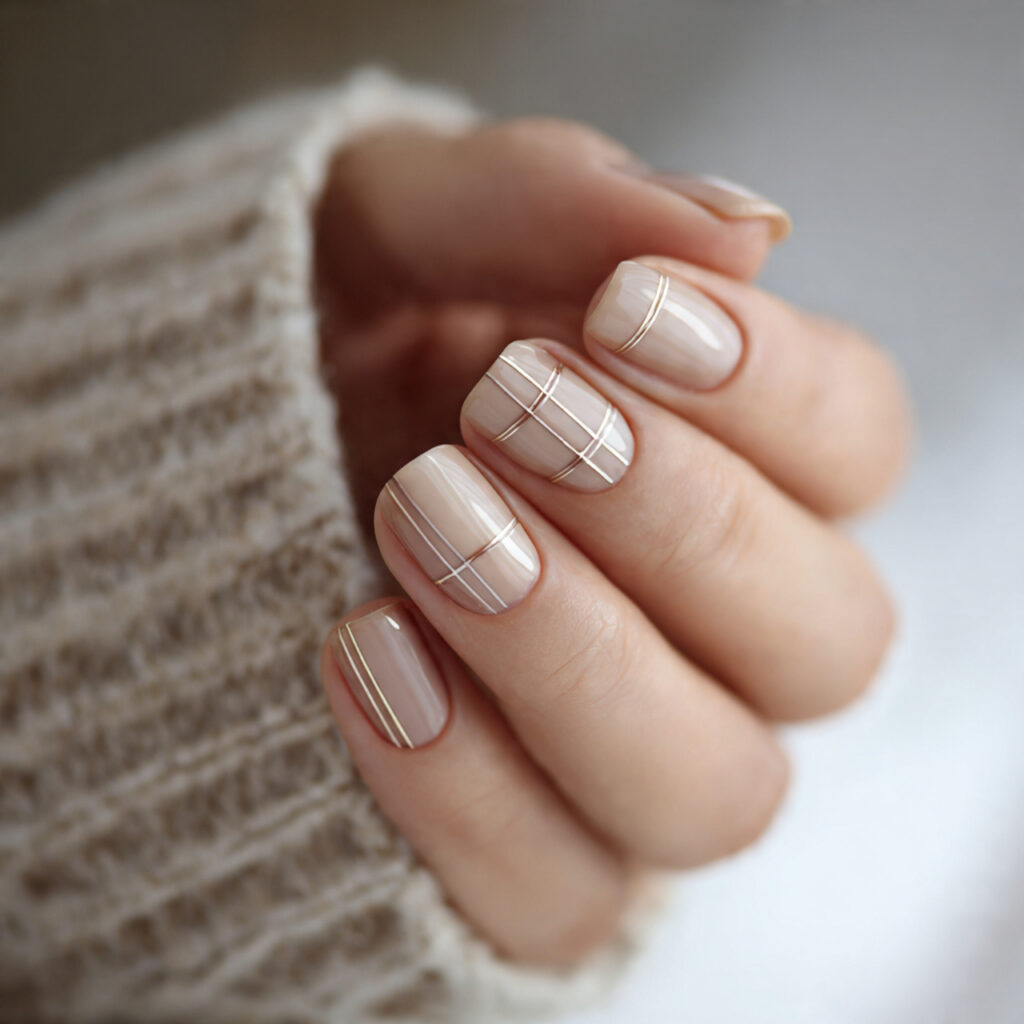 neutral nails with micro lines offer a