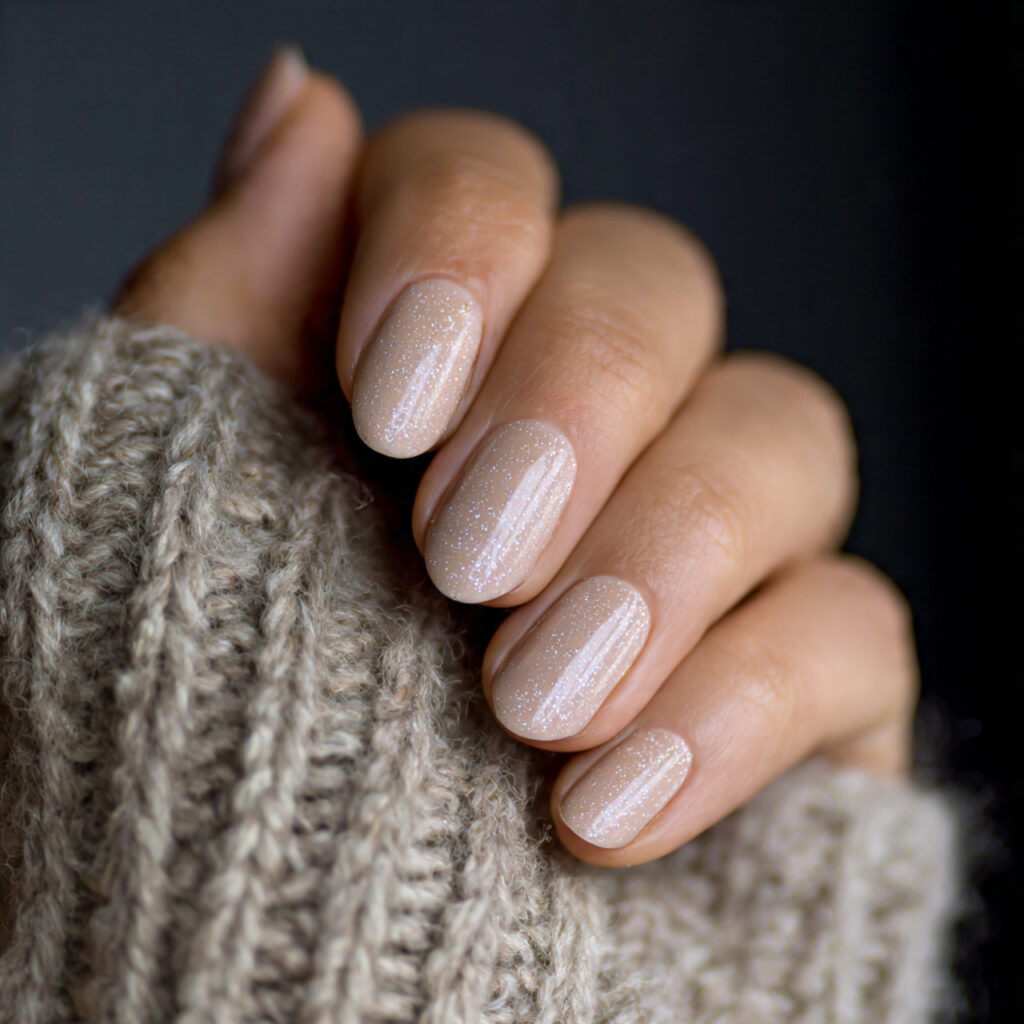 neutral nails with subtle sparkle add a