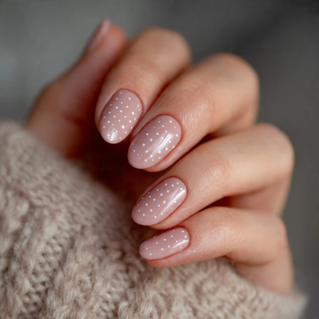 26 Neutral Valentine Nails for Short and Cozy Styles 24 neutral pink nails with tiny double dots