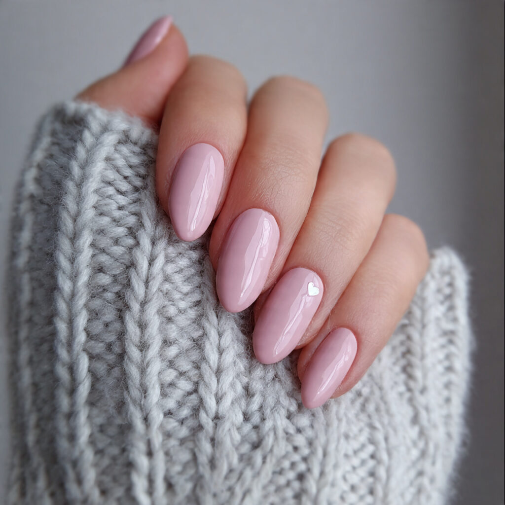neutral pink winter valentine nails add gentle