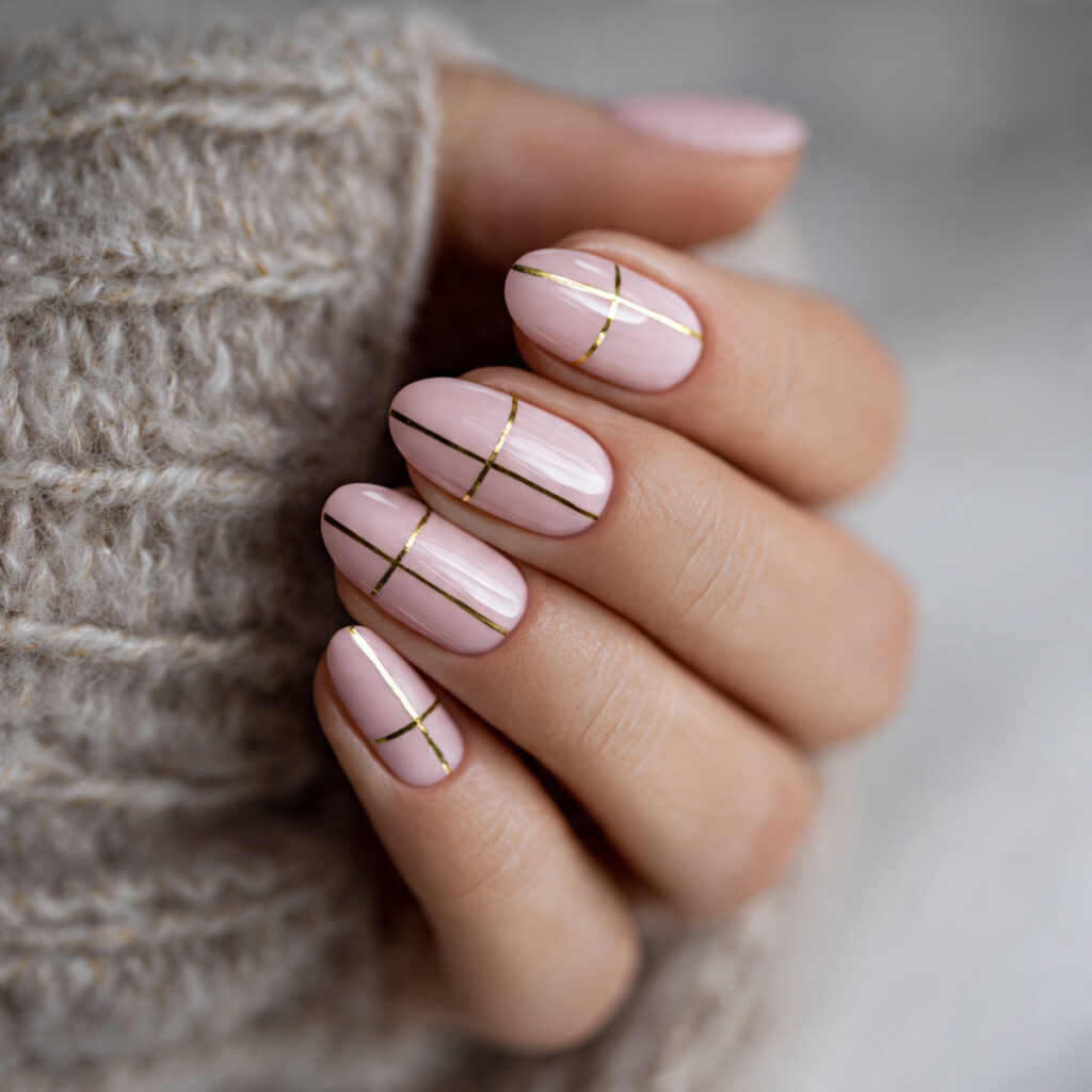 neutral pink with gold striping combines understated