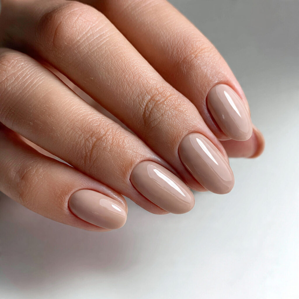 neutral short round nails create a soft
