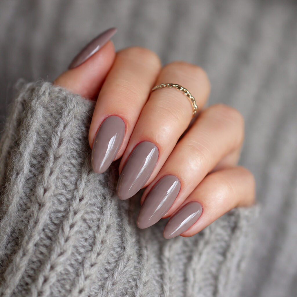 neutral taupe shade creates sophisticated valentine nails