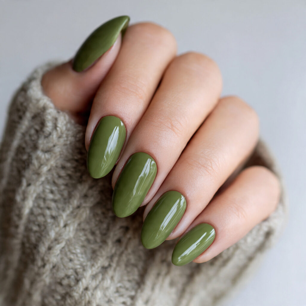 olive green clean nails offer a grounded