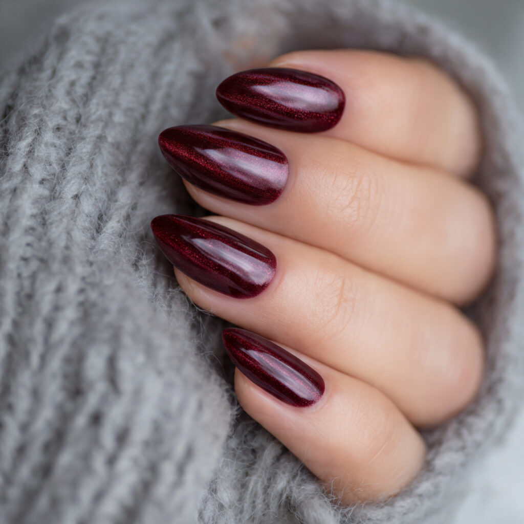 oxblood cat eye nails feature a deep