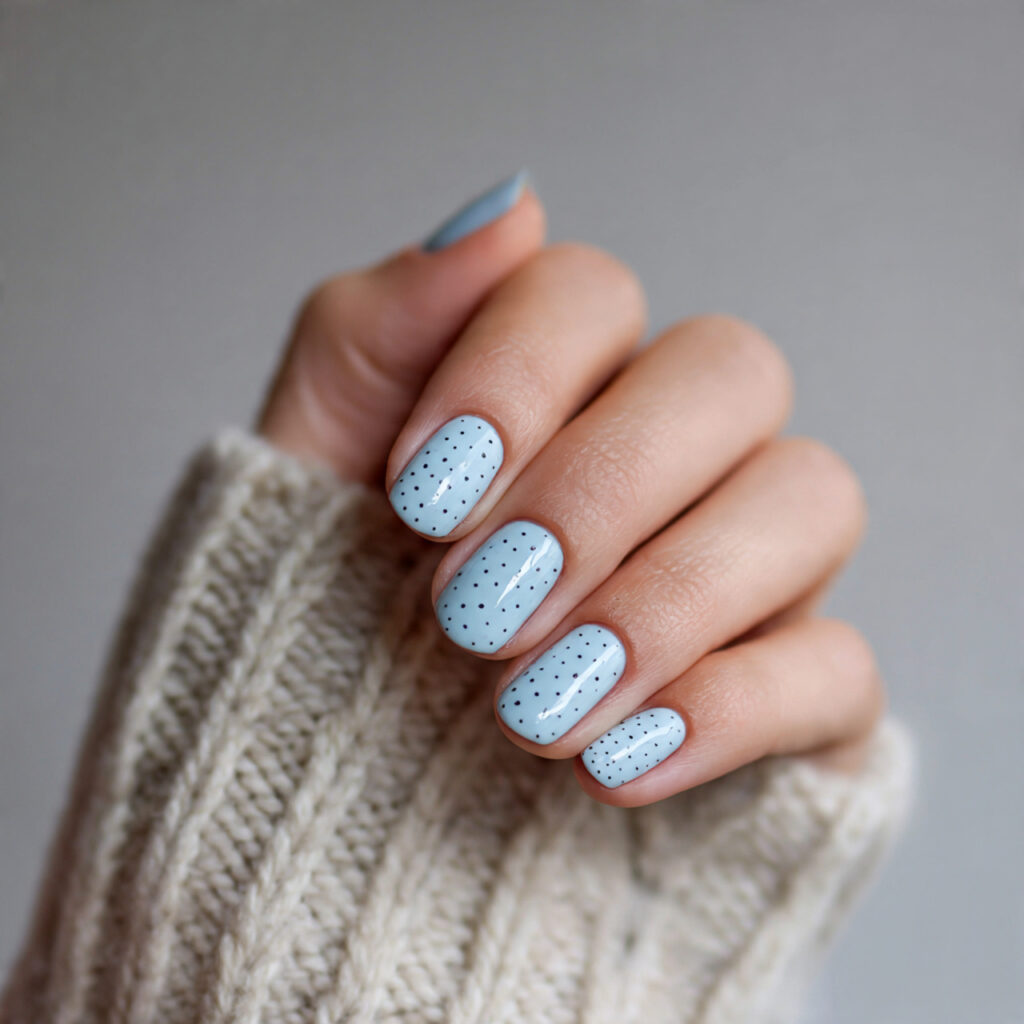 pale blue nails with a minimal winter