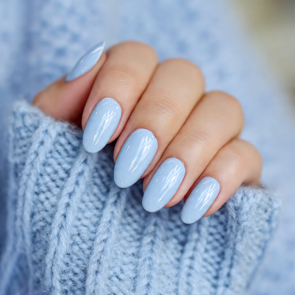 pale blue winter nails for a soft