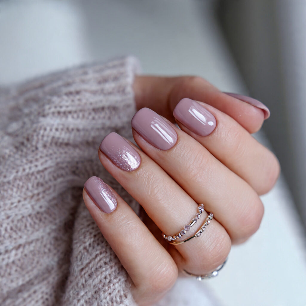 pale mauve nails with minimal designs and
