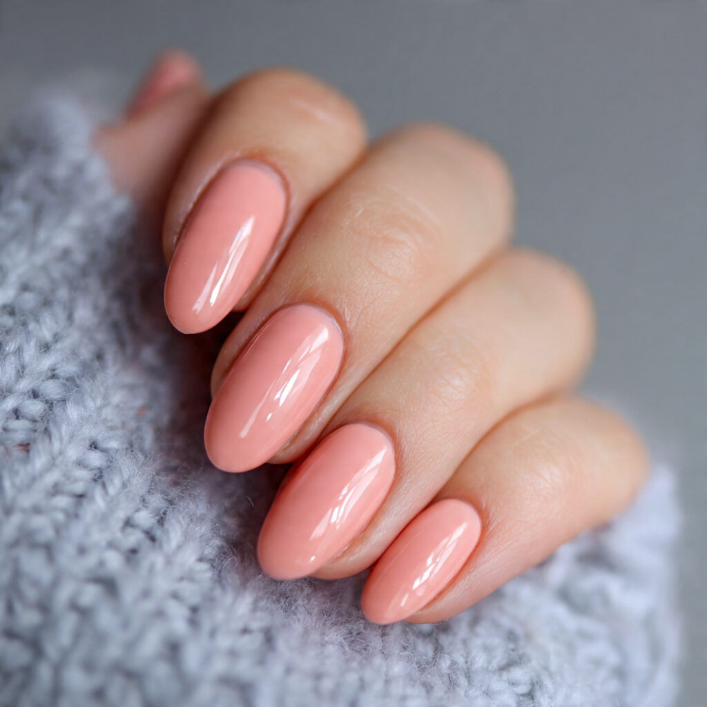 pale peach cozy february nails bring gentle