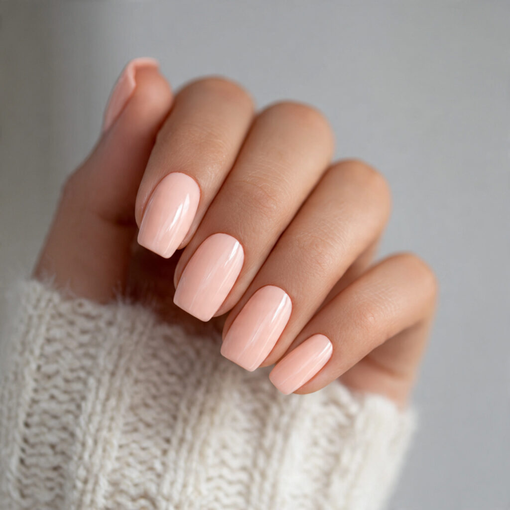 pale peach nails with a soft clean