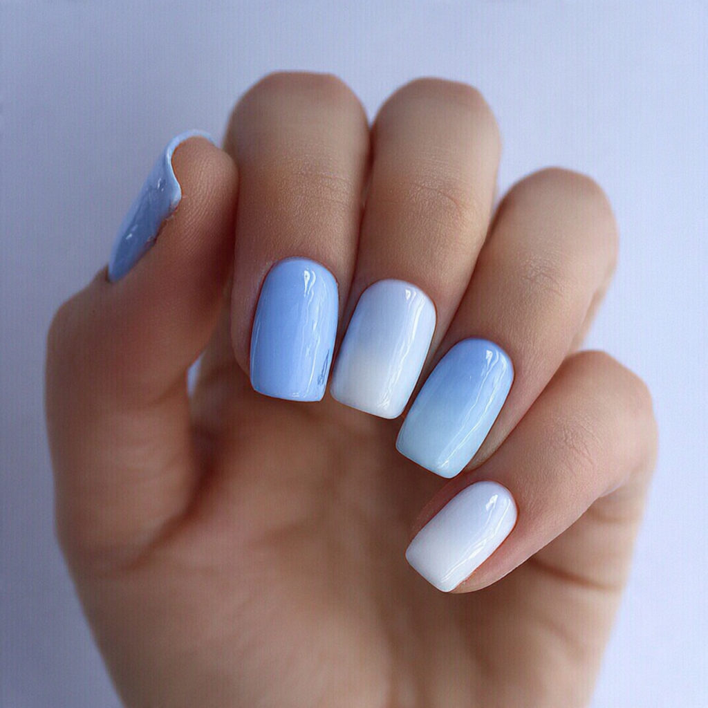 pastel blue and white nails alternate or