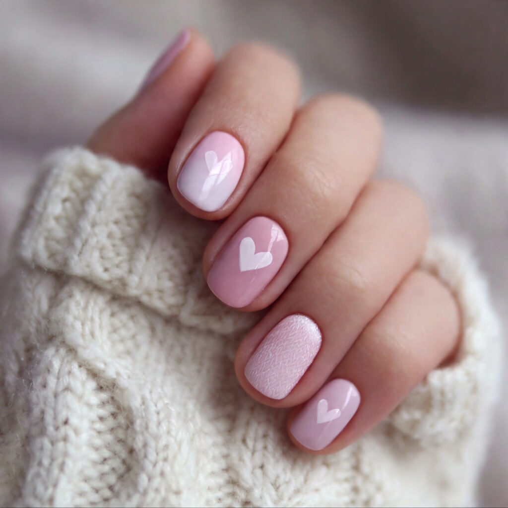 28 Pastel Valentine Nails Perfect for Soft Romantic Styles 11 pastel heart accent nails bring valentine charm