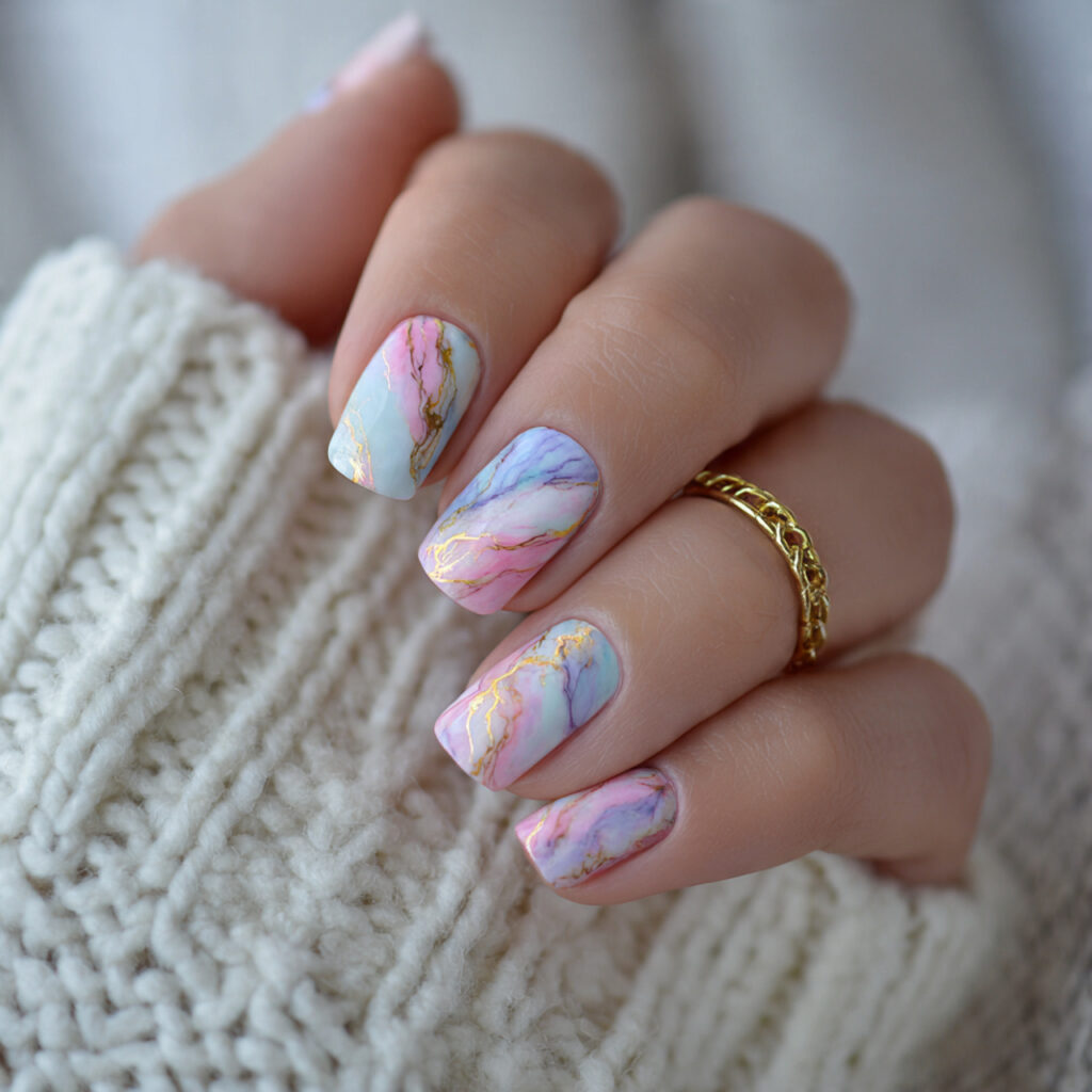 28 Pastel Valentine Nails Perfect for Soft Romantic Styles 24 pastel nails with a soft marble effect