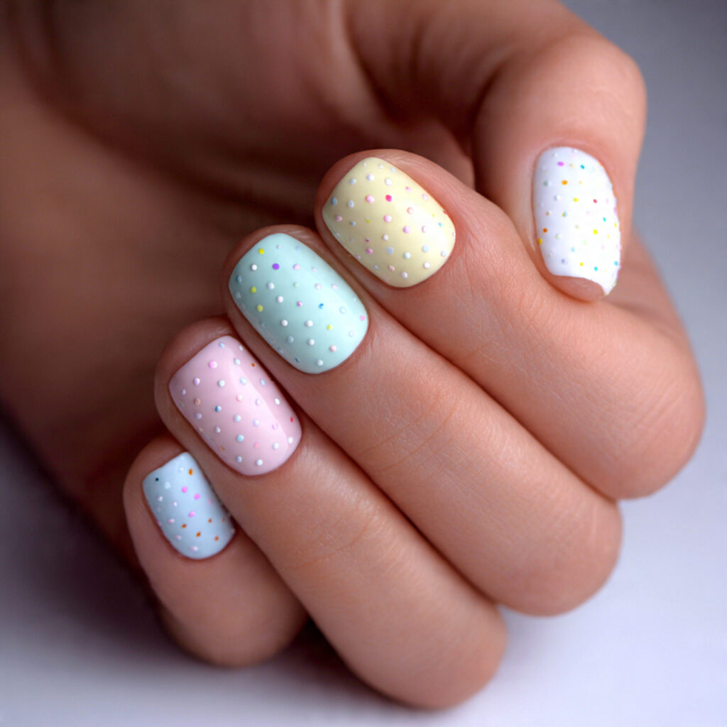 28 Pastel Valentine Nails Perfect for Soft Romantic Styles 22 pastel nails with minimal dots feel playful