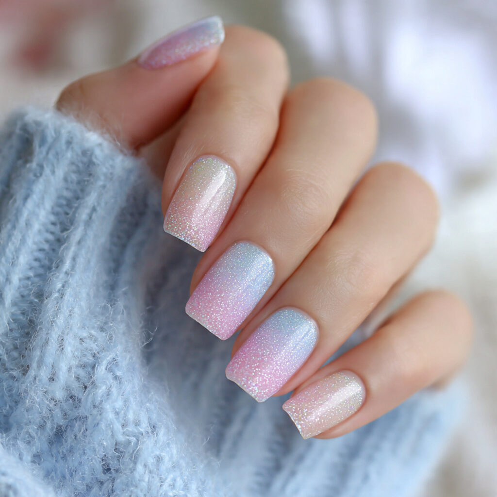 28 Pastel Valentine Nails Perfect for Soft Romantic Styles 19 pastel nails with soft glitter overlay add
