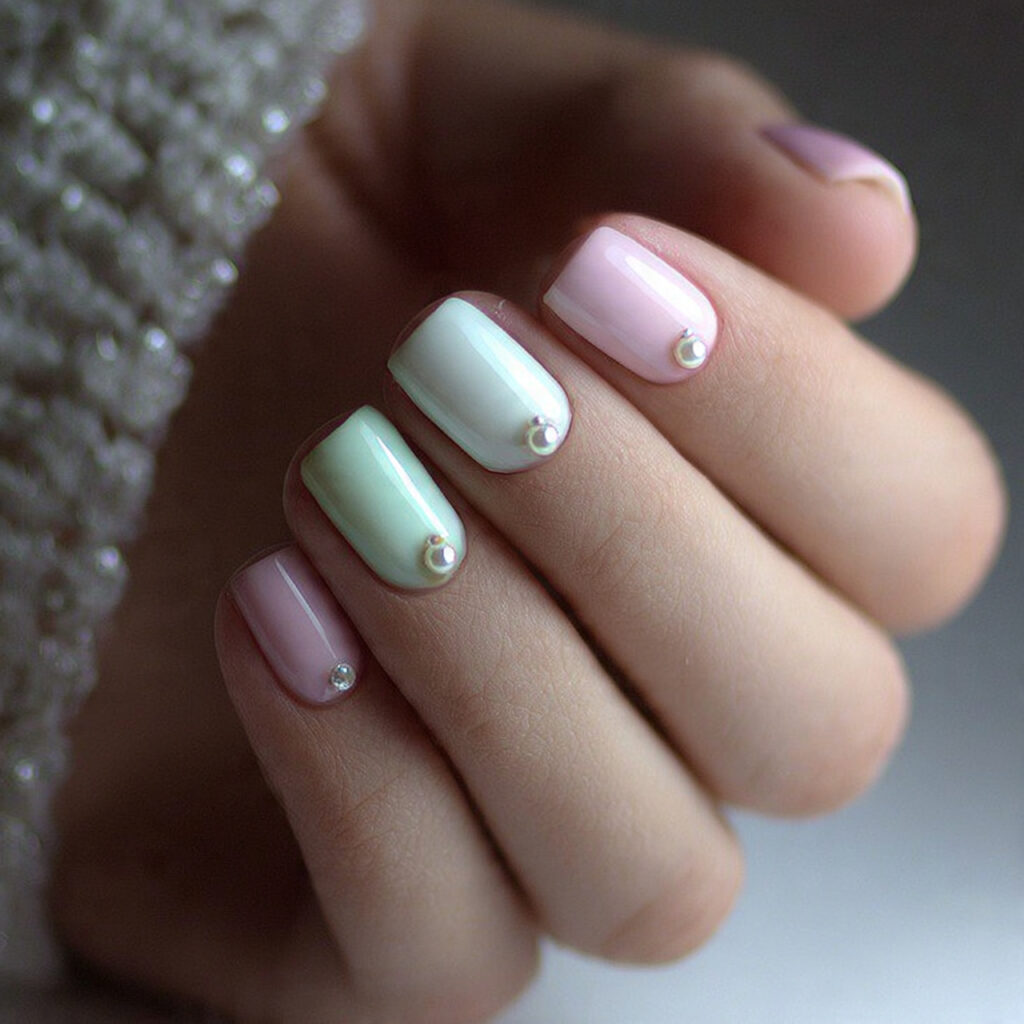 28 Pastel Valentine Nails Perfect for Soft Romantic Styles 27 pastel nails with subtle pearl details bring