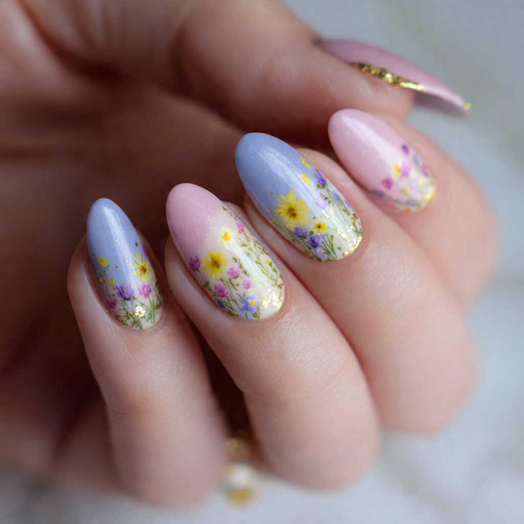 pastel wildflower nails with soft contrasts and