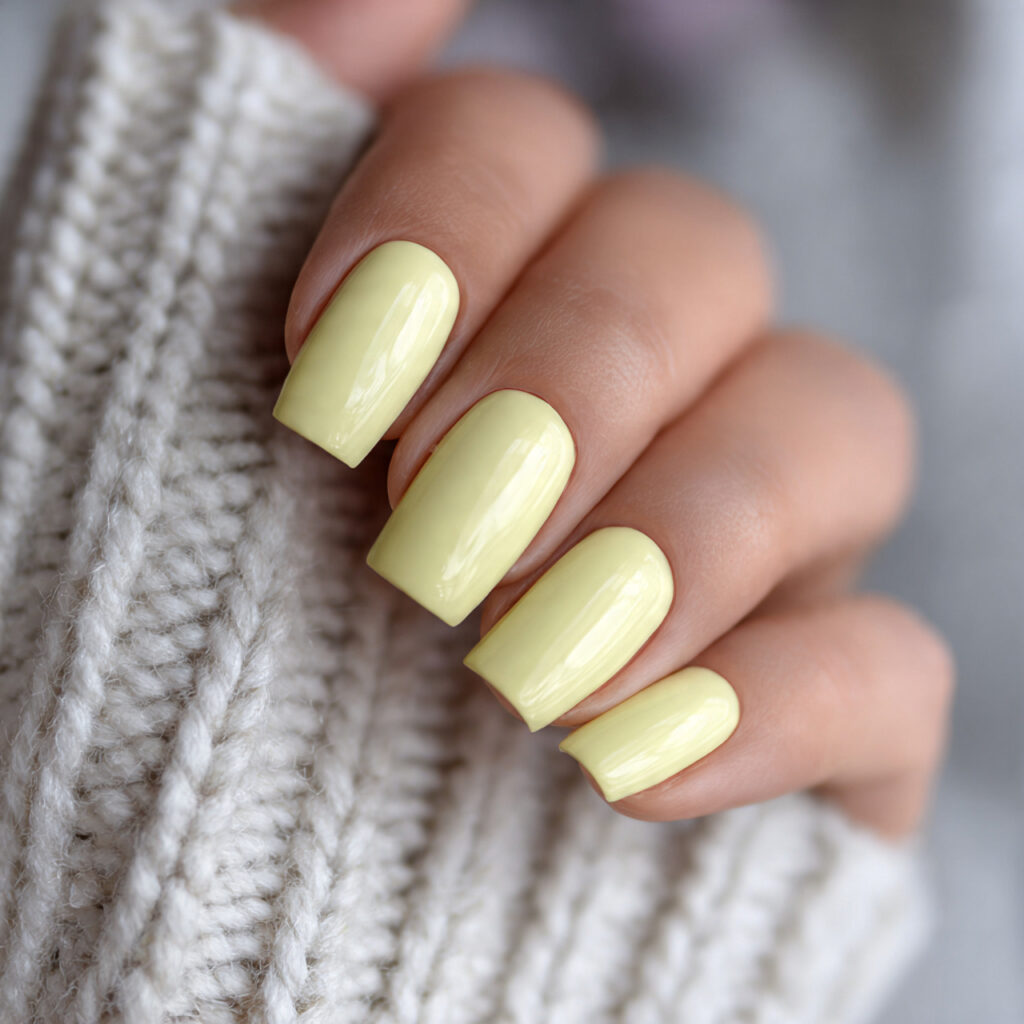 pastel yellow square nails combine soft buttery