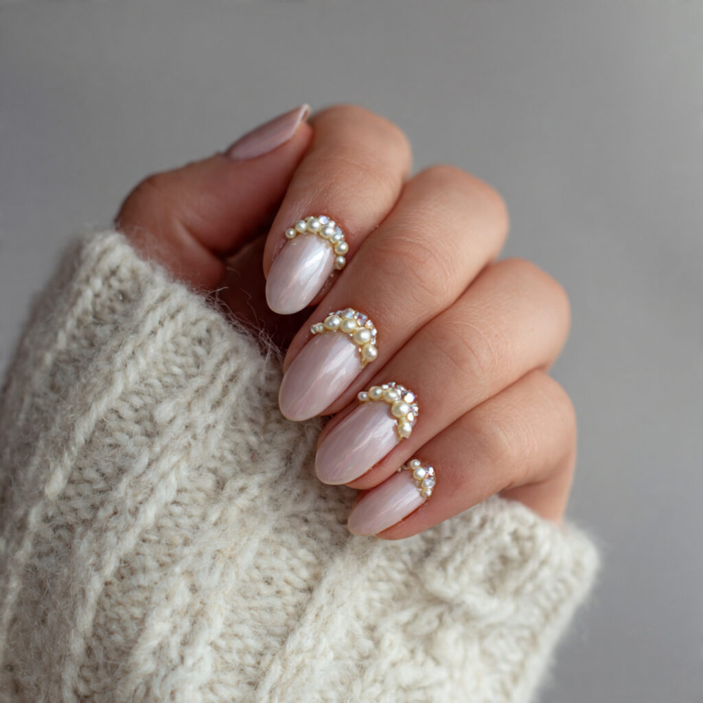 25 February Nails Feminine Ideas That Look Soft and Stylish 3 pearl accent nails