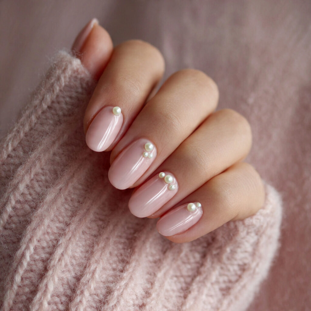pearl accent nails bring subtle luxury to