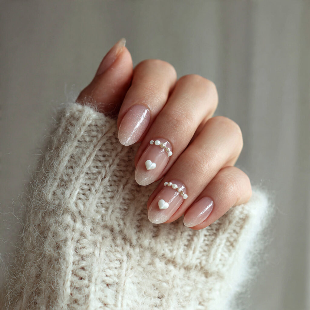 pearl heart valentine nails add texture and