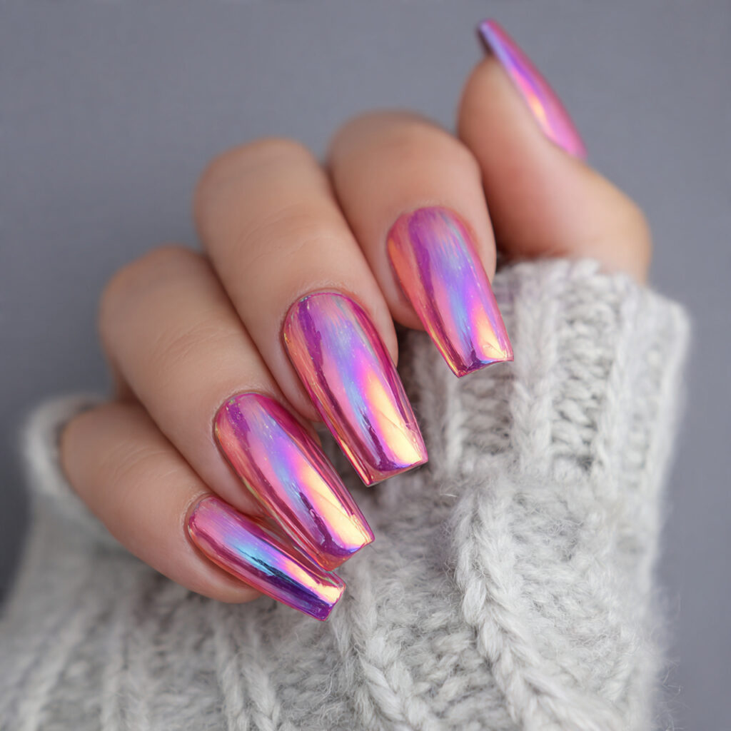 pink aurora nails capture the ethereal beauty