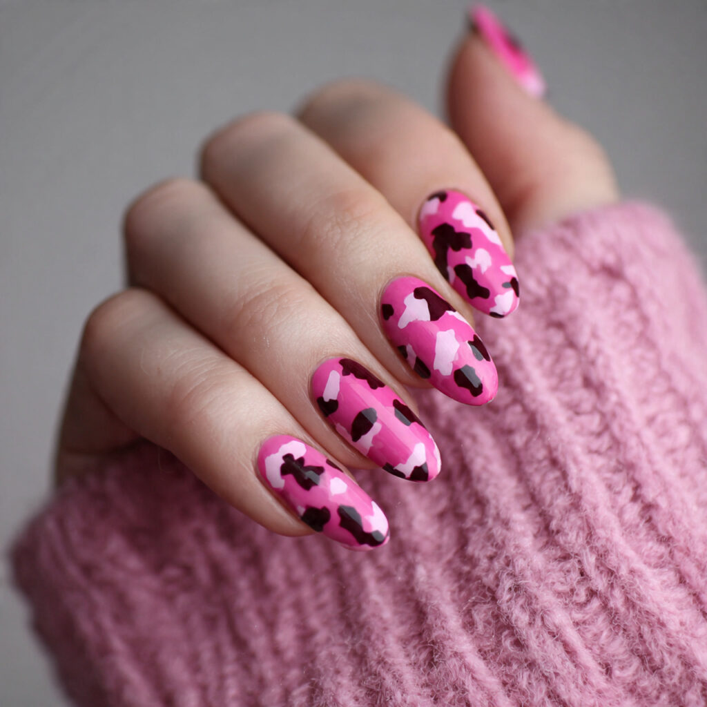 pink cow print nails