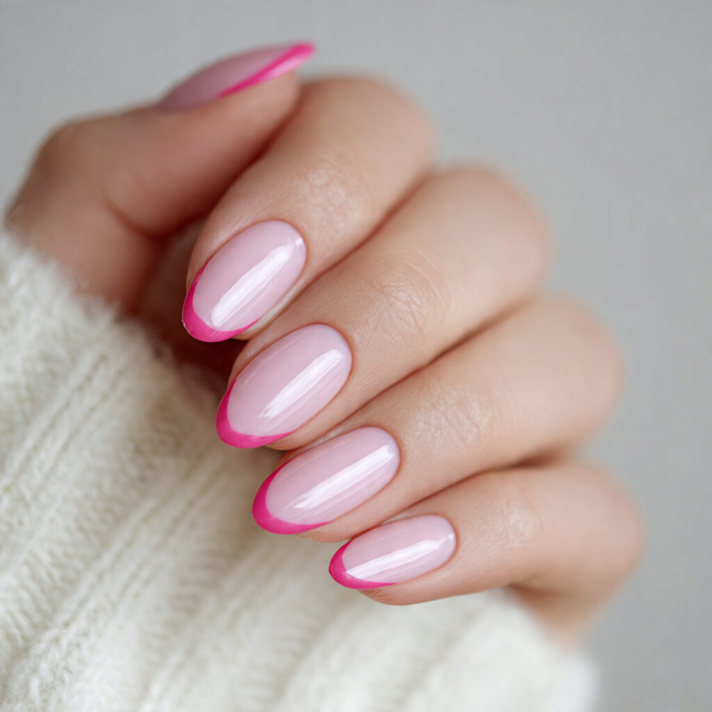 pink french tips create romantic valentine nails