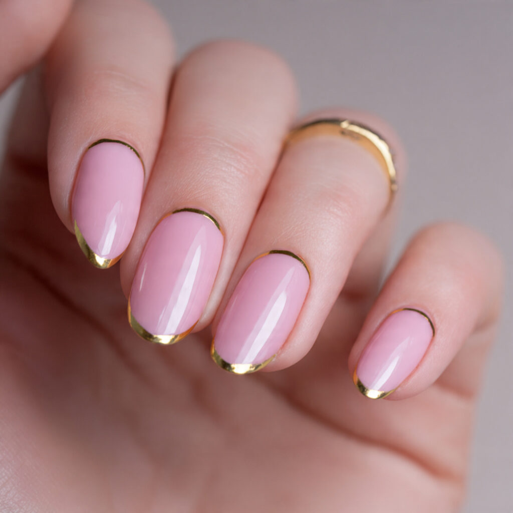 pink french with gold striping creates luxurious 1