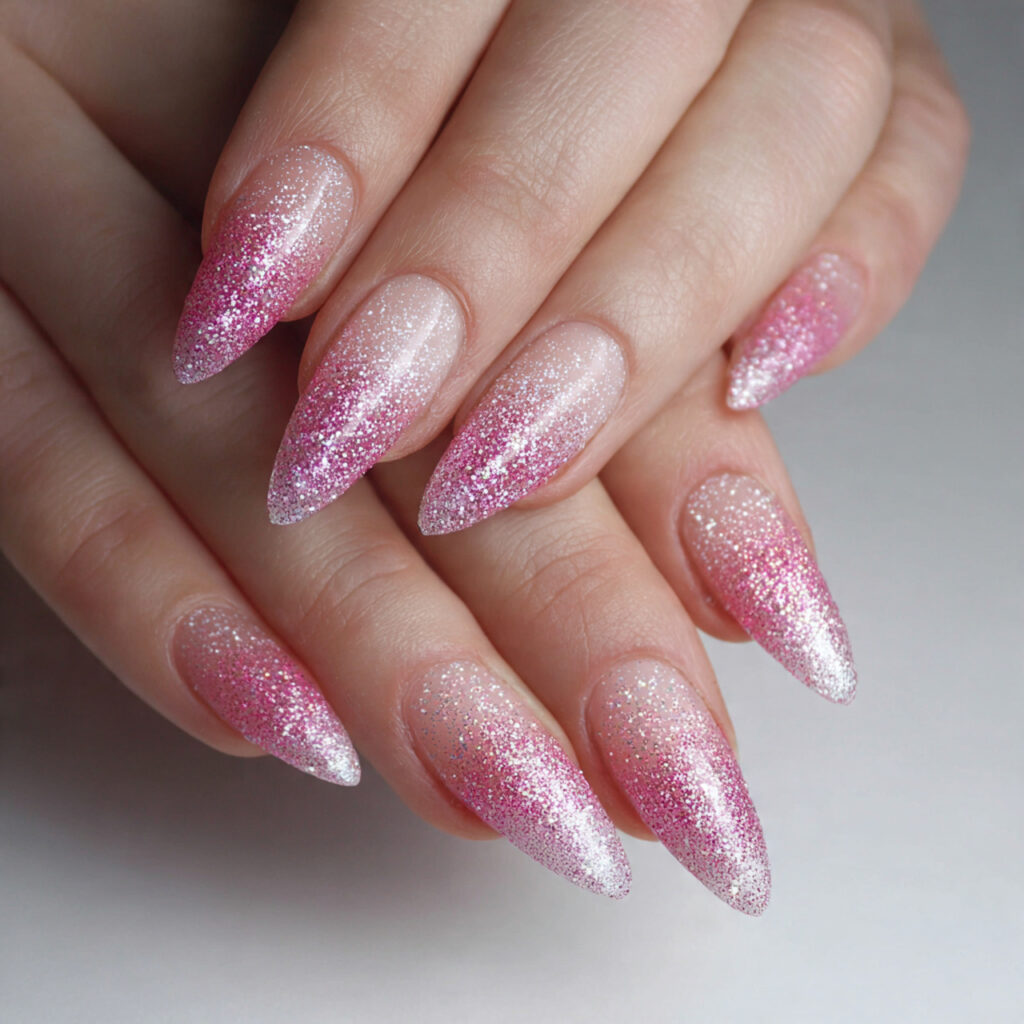 pink glitter fade designs create a sparkly