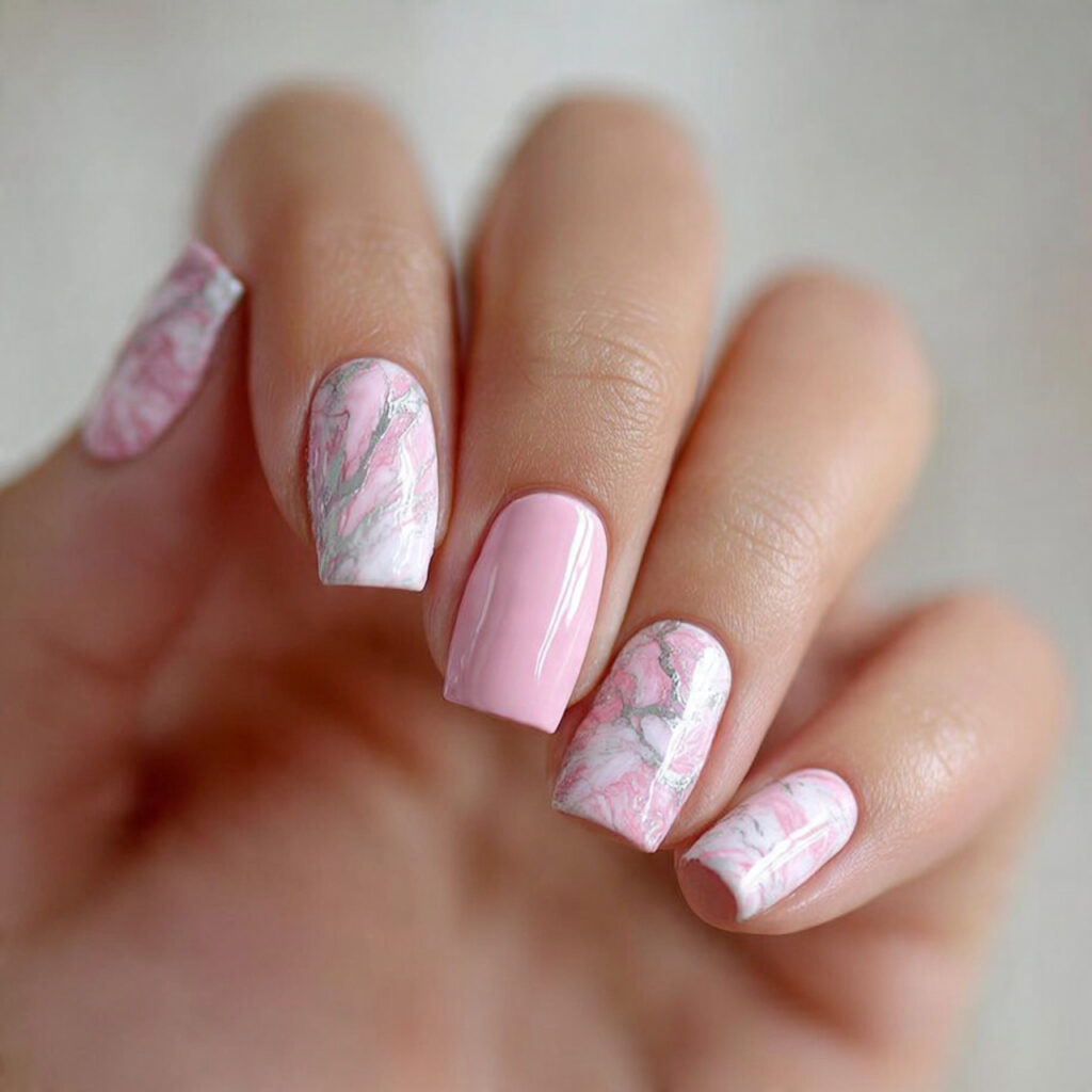 pink marble nails recreate the natural stone s